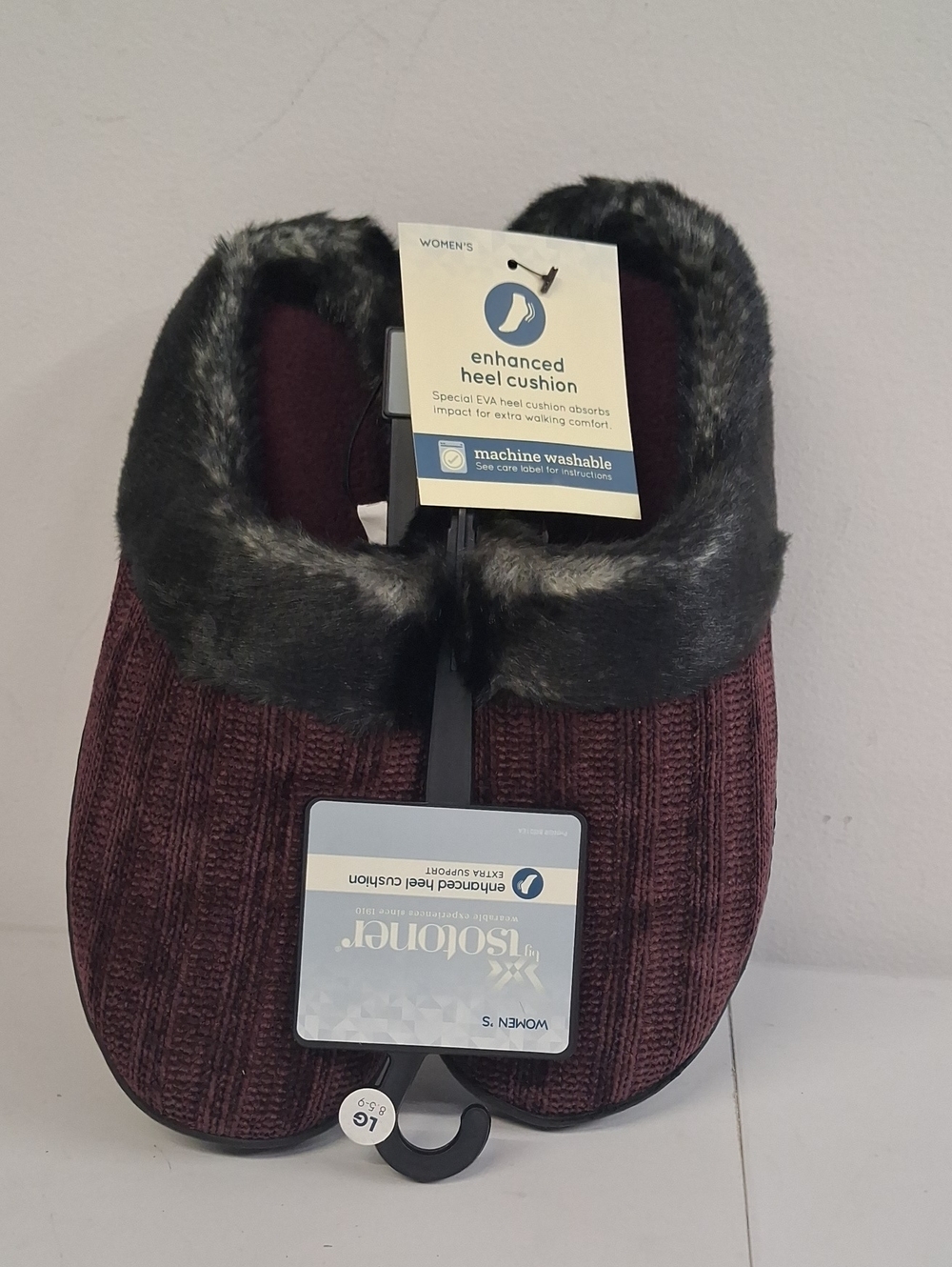 NWT Isotoner Women's Textured Chenille Hoodback Slippers - Henna